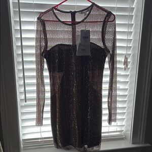 Walter Baker Elegant Sheer Black and Gold Dress